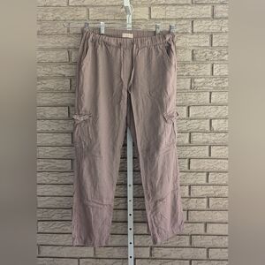 Just Living Linen Rayon Blend Tan Cargo Pants Large EUC